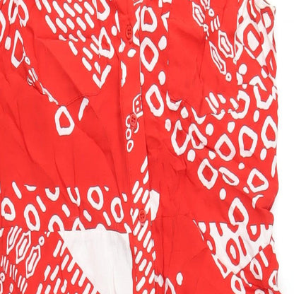 Principles Womens Red Geometric Viscose A-Line Size 12 V-Neck Button