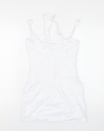 Zara Womens White Polyester Bodycon Size S V-Neck Zip