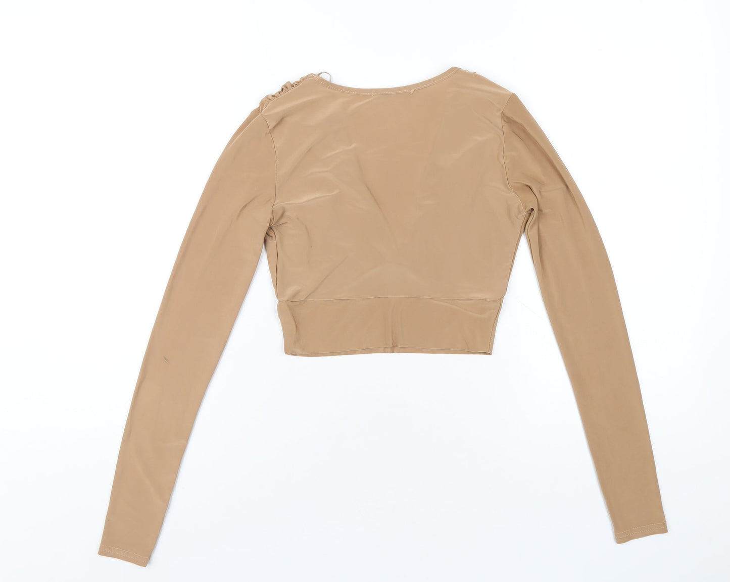 Quiz Womens Brown Polyester Basic T-Shirt Size 8 V-Neck