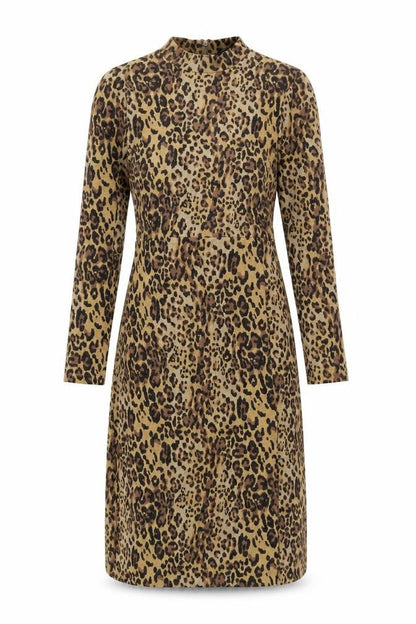 Marks & Spencer Womens Brown Animal Print Polyester A-Line Size 8 Mock Neck Zip