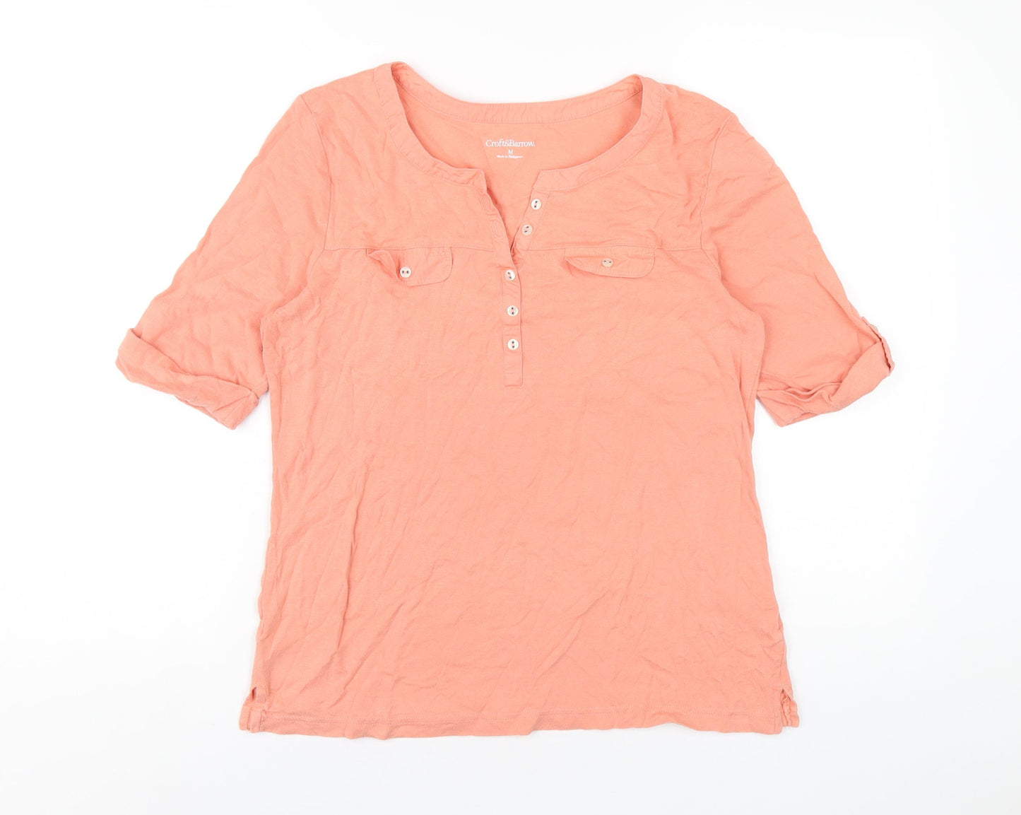 Croft & Barrow Womens Orange Cotton Basic T-Shirt Size M V-Neck