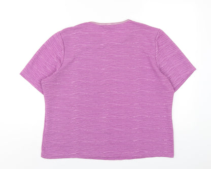 EWM Womens Purple Polyester Basic T-Shirt Size 18 Round Neck