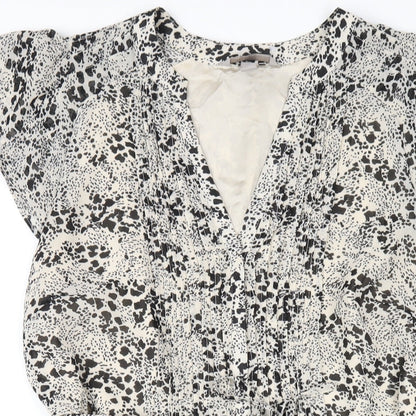 H&M Womens Black Geometric Polyester A-Line Size 10 V-Neck Pullover