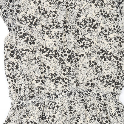 H&M Womens Black Geometric Polyester A-Line Size 10 V-Neck Pullover