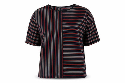 Marks & Spencer Womens Blue Striped Polyester Basic T-Shirt Size 10 Round Neck