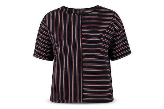 Marks & Spencer Womens Blue Striped Polyester Basic T-Shirt Size 10 Round Neck