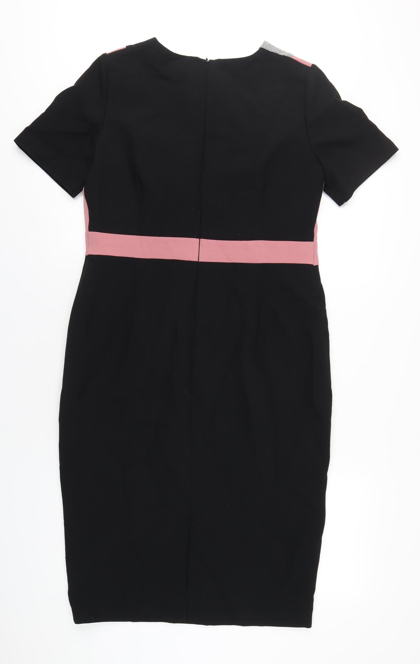 Marks and Spencer Womens Black Polyester Pencil Dress Size 14 Round Neck Zip