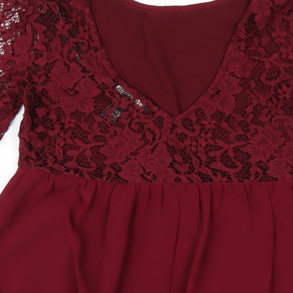 FOREVER 21 Womens Red Polyester A-Line Size S Round Neck Pullover