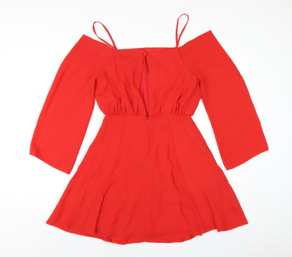 ASOS Womens Red Polyester A-Line Size 8 Square Neck Zip