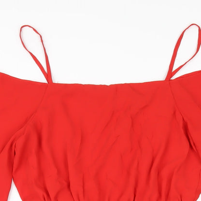 ASOS Womens Red Polyester A-Line Size 8 Square Neck Zip