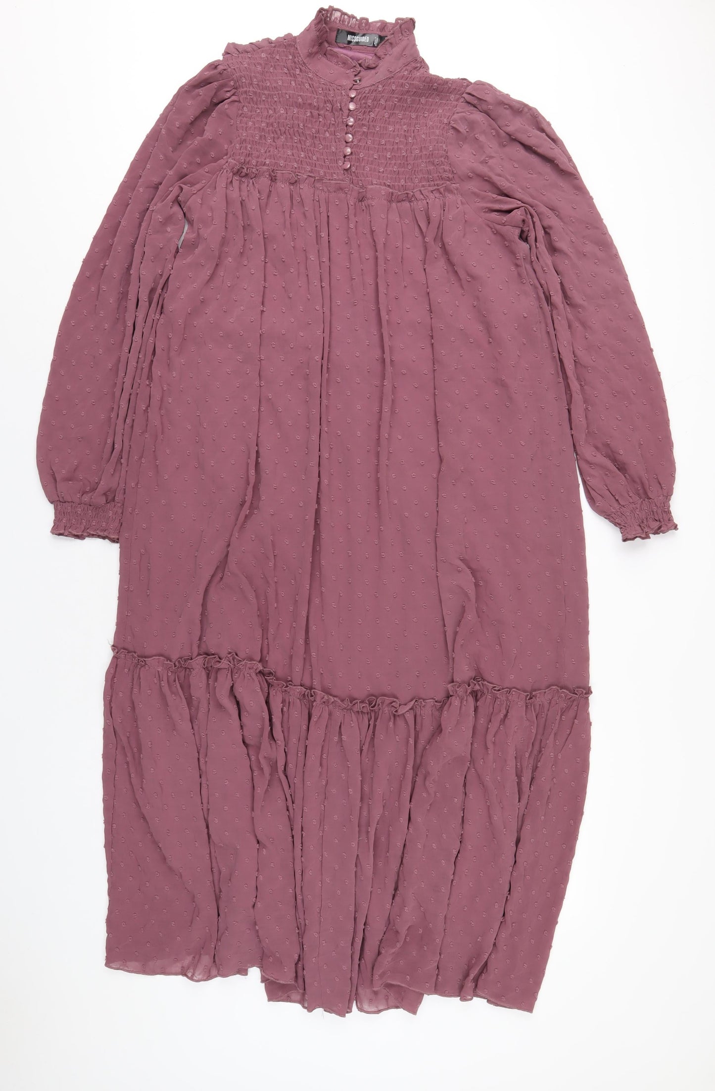 Missguided Womens Purple Polyester A-Line Size 10 Mock Neck Button