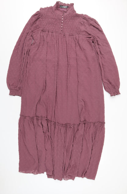 Missguided Womens Purple Polyester A-Line Size 10 Mock Neck Button