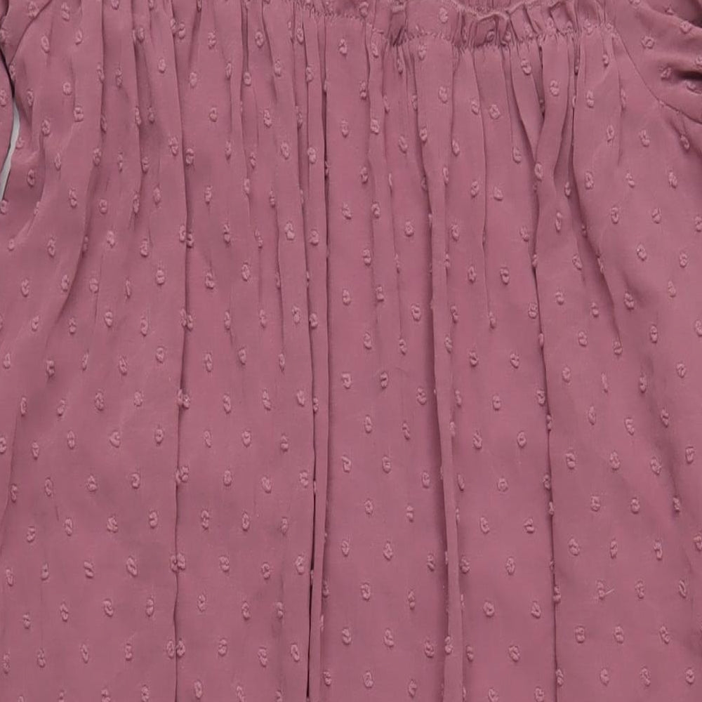 Missguided Womens Purple Polyester A-Line Size 10 Mock Neck Button