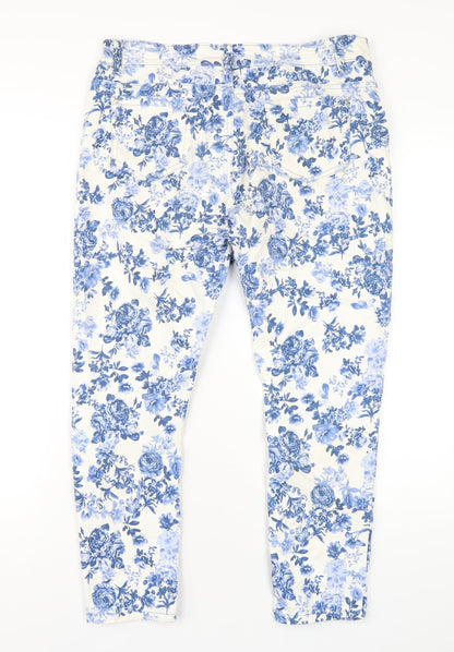 Lotties Womens Blue Floral Cotton Skinny Jeans Size 12 L27 in Regular Zip