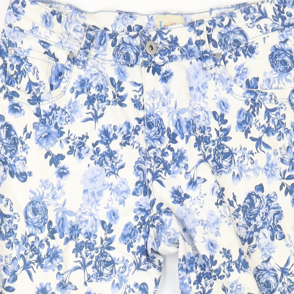 Lotties Womens Blue Floral Cotton Skinny Jeans Size 12 L27 in Regular Zip