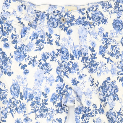 Lotties Womens Blue Floral Cotton Skinny Jeans Size 12 L27 in Regular Zip