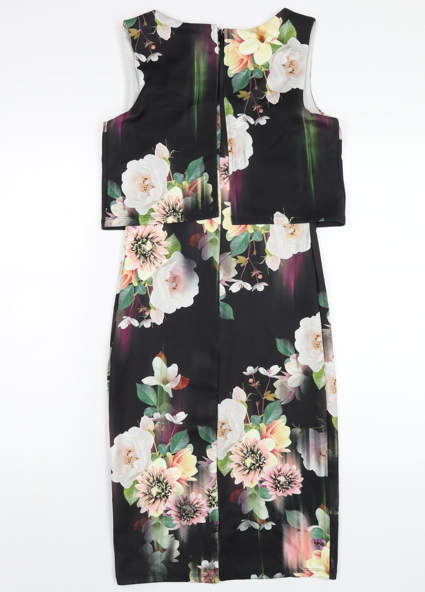 Lipsy Womens Multicoloured Floral Polyester Bodycon Size 10 Round Neck Zip
