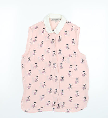 Marks and Spencer Womens Pink Geometric Polyester Basic Button-Up Size 8 Collared