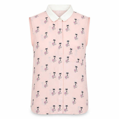 Marks & Spencer Womens Pink Geometric Polyester Basic Button-Up Size 8 Collared