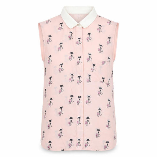 Marks & Spencer Womens Pink Geometric Polyester Basic Button-Up Size 8 Collared