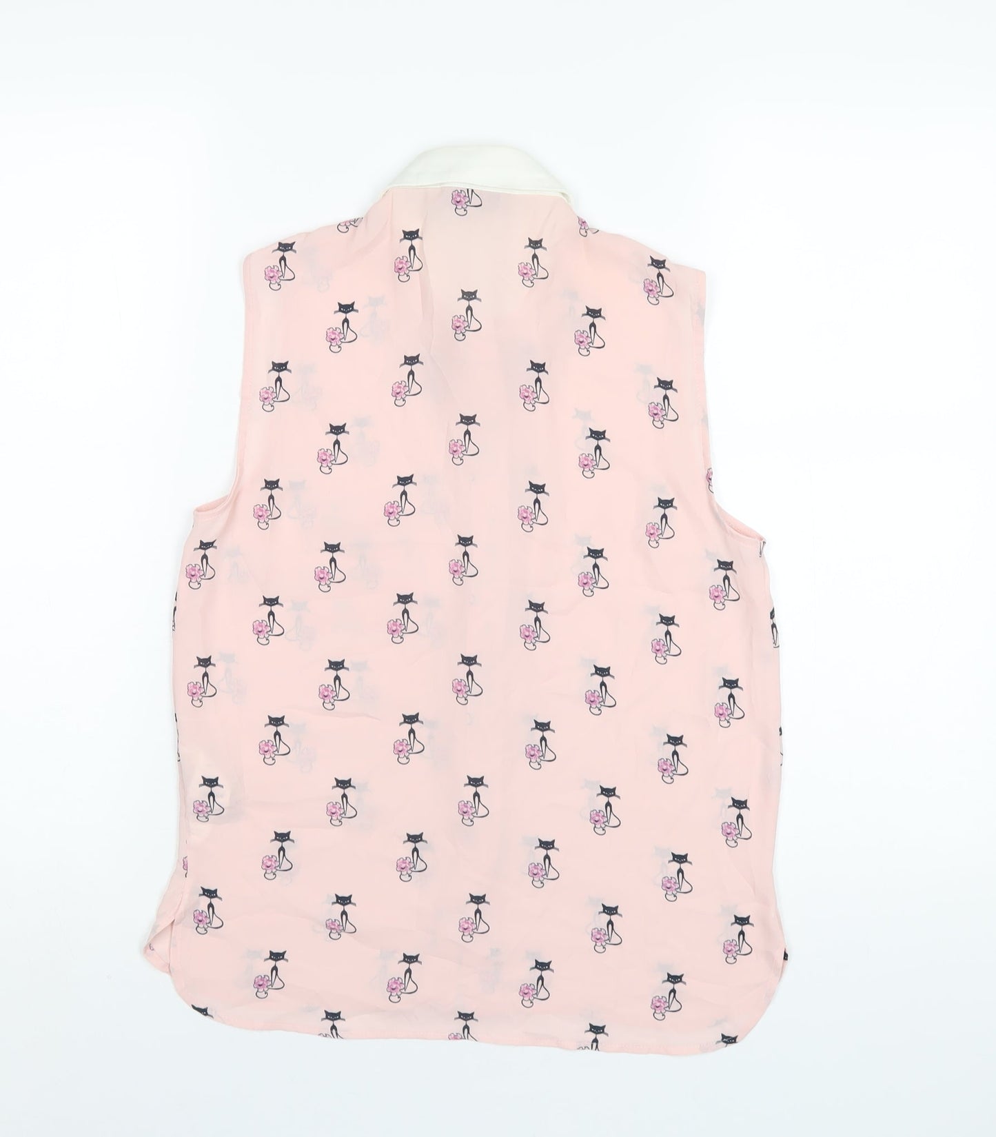 Marks and Spencer Womens Pink Geometric Polyester Basic Button-Up Size 8 Collared