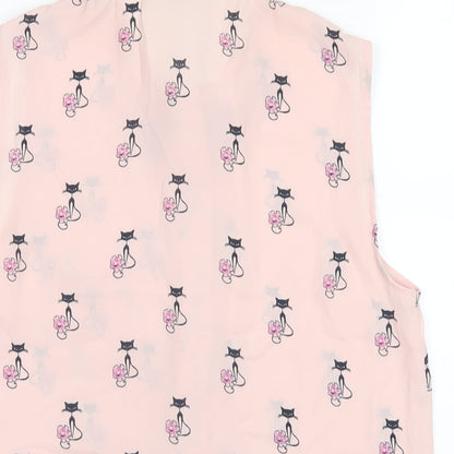 Marks and Spencer Womens Pink Geometric Polyester Basic Button-Up Size 8 Collared