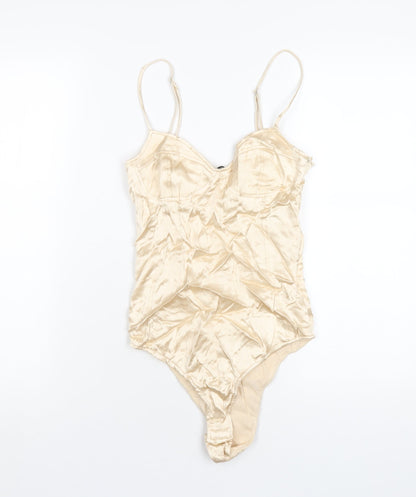 Zara Womens Ivory Polyester Bodysuit One-Piece Size XS Zip