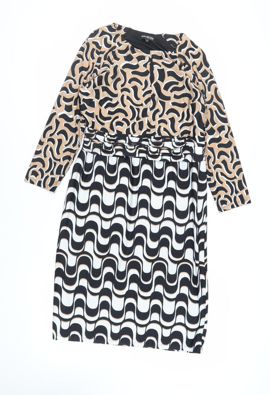 Debenhams Womens Black Geometric Polyester Pencil Dress Size 14 Round Neck Pullover - Keyhole Neckline