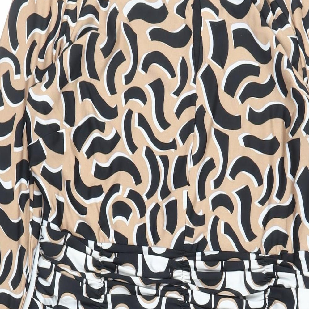 Debenhams Womens Black Geometric Polyester Pencil Dress Size 14 Round Neck Pullover - Keyhole Neckline