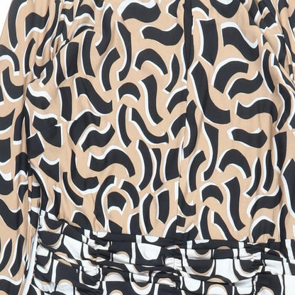 Debenhams Womens Black Geometric Polyester Pencil Dress Size 14 Round Neck Pullover - Keyhole Neckline