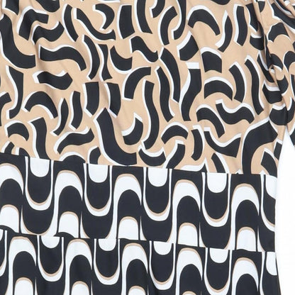 Debenhams Womens Black Geometric Polyester Pencil Dress Size 14 Round Neck Pullover - Keyhole Neckline