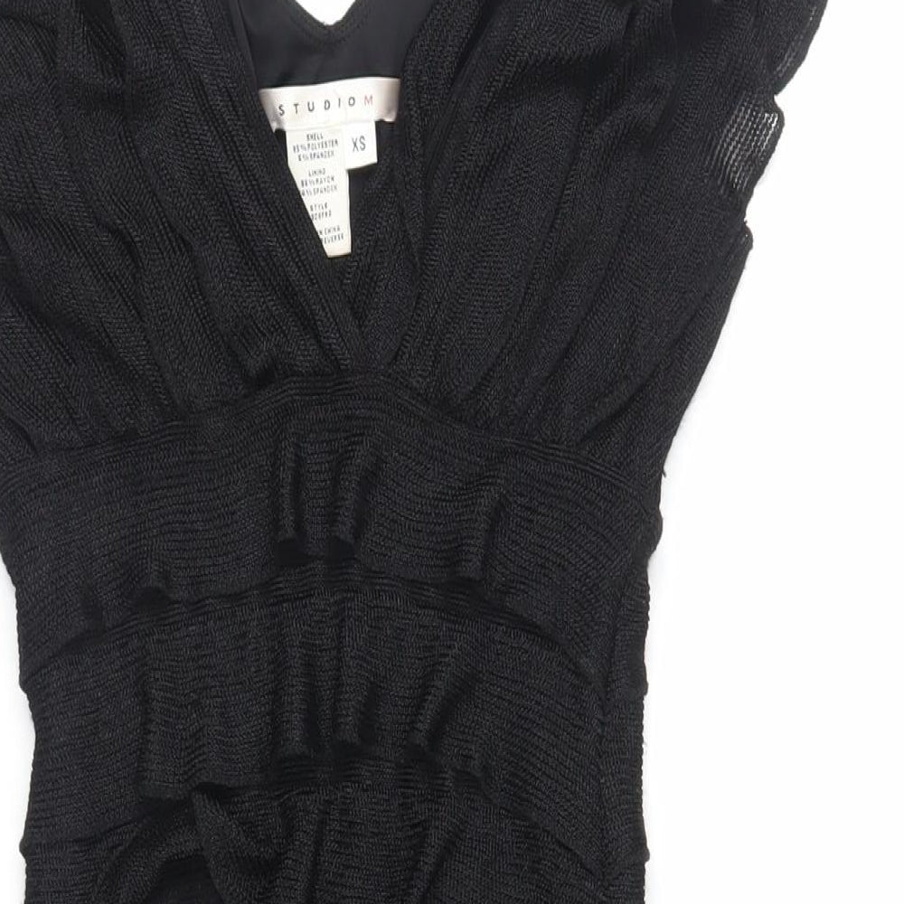 Studio M Womens Black Polyester A-Line Size XS V-Neck Pullover - Layered