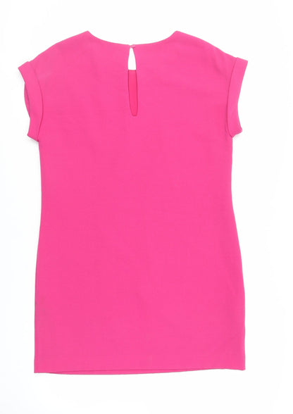 NEXT Womens Pink Polyester Shift Size 12 Round Neck Button