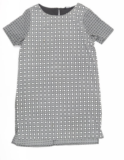New Look Womens Black Geometric Polyester Shift Size 14 Round Neck Button