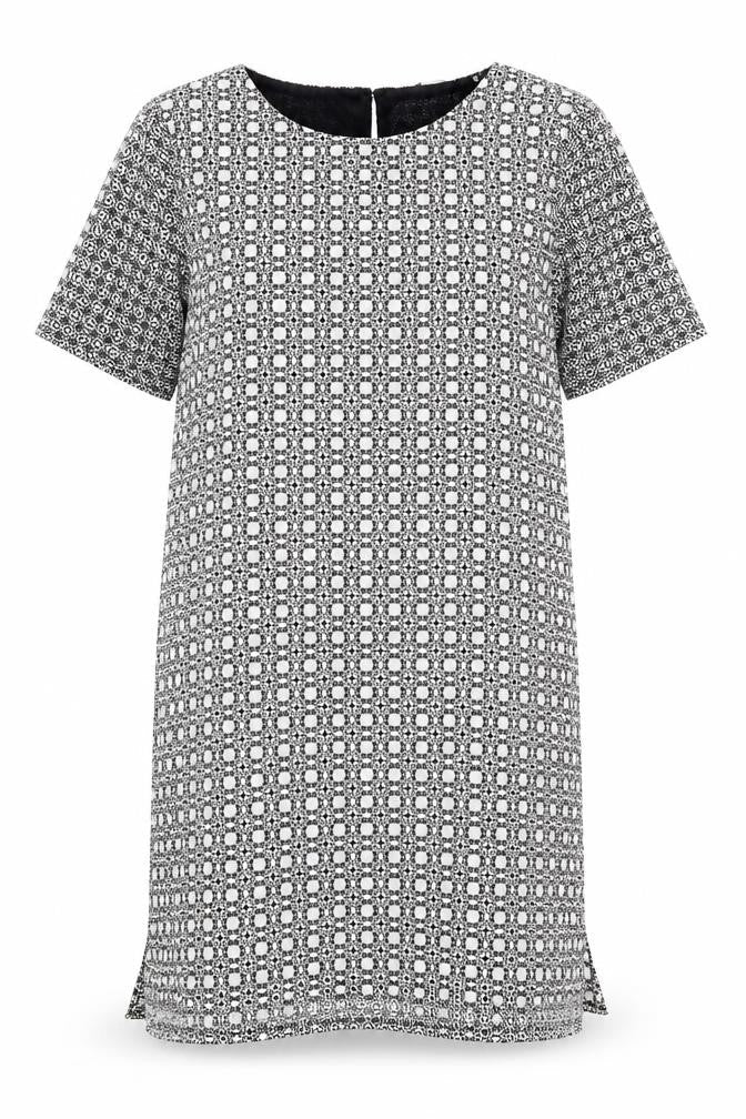 New Look Womens Black Geometric Polyester Shift Size 14 Round Neck Button