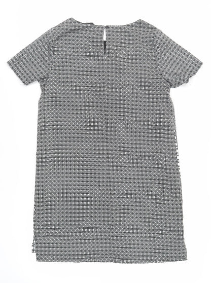New Look Womens Black Geometric Polyester Shift Size 14 Round Neck Button
