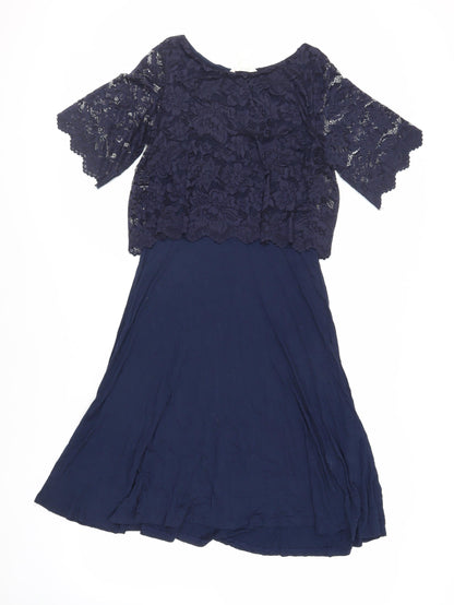 H&M Mama Womens Blue Viscose A-Line Size M Round Neck Pullover - Lace Top