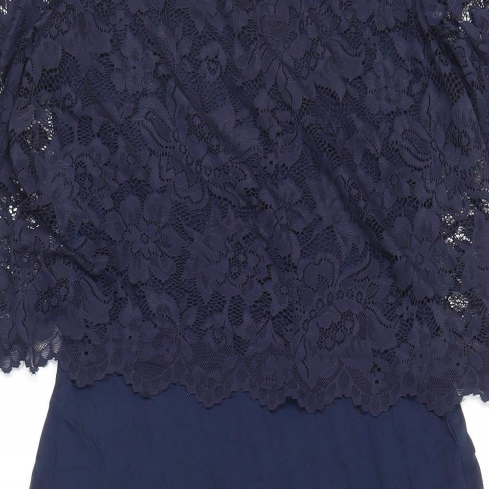 H&M Mama Womens Blue Viscose A-Line Size M Round Neck Pullover - Lace Top