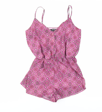 Missguided Womens Pink Geometric Polyester Playsuit One-Piece Size 6 Button - Elasticated Waist
