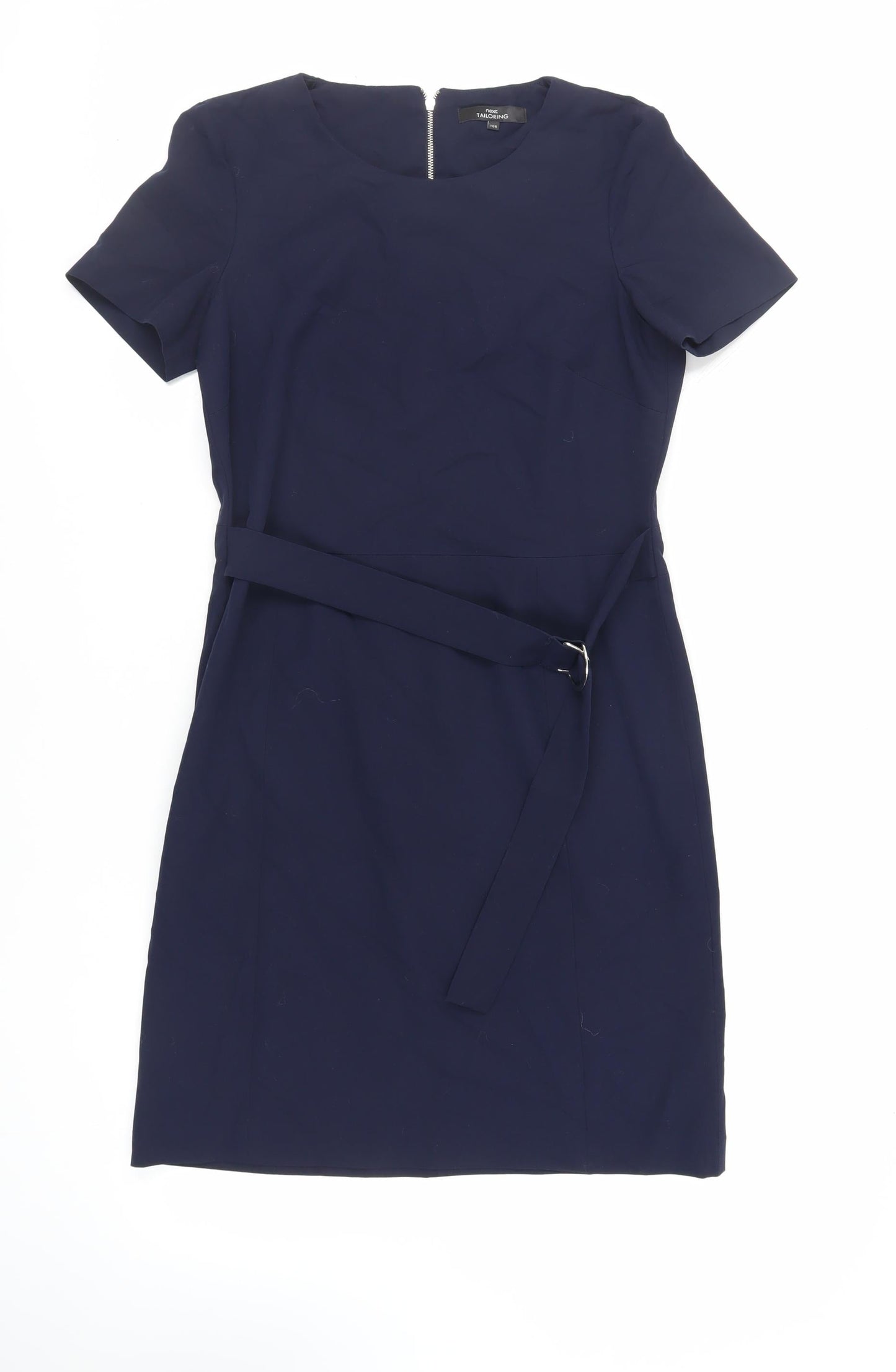 NEXT Womens Blue Polyester Pencil Dress Size 10 Round Neck Zip - Belted