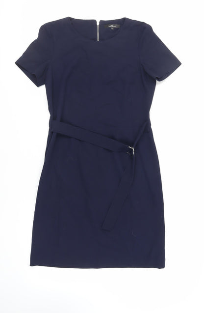 NEXT Womens Blue Polyester Pencil Dress Size 10 Round Neck Zip - Belted