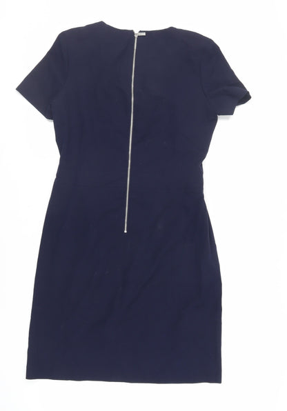NEXT Womens Blue Polyester Pencil Dress Size 10 Round Neck Zip - Belted