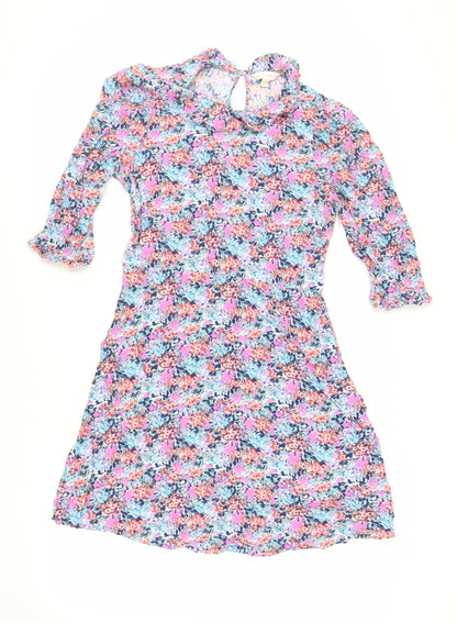 Marks and Spencer Womens Multicoloured Geometric Viscose A-Line Size 14 Collared Button