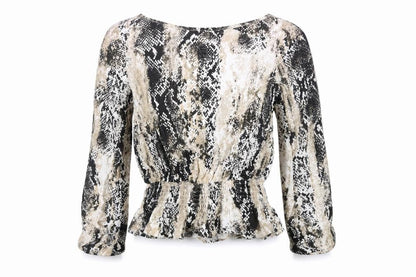 Marks & Spencer Womens Beige Animal Print Viscose Basic Blouse Size 6 Round Neck - Snake Print