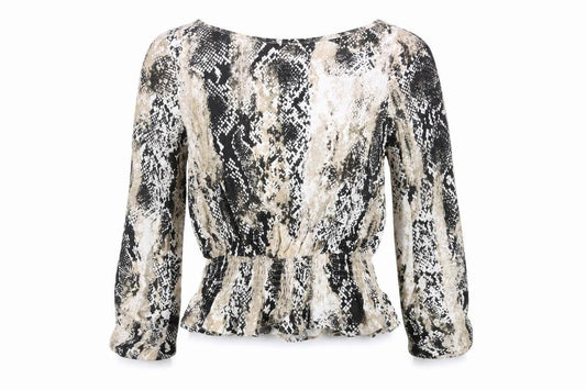Marks & Spencer Womens Beige Animal Print Viscose Basic Blouse Size 6 Round Neck - Snake Print