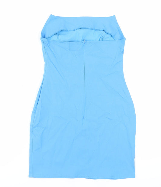ASOS Womens Blue Viscose Mini Size 10 Square Neck Zip - Strapless