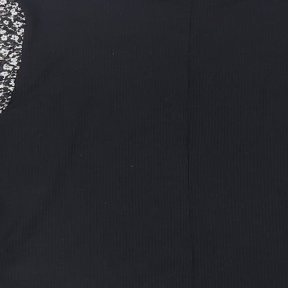 Zara Womens Black Floral Polyester Basic Blouse Size L Mock Neck - Sheer Sleeves