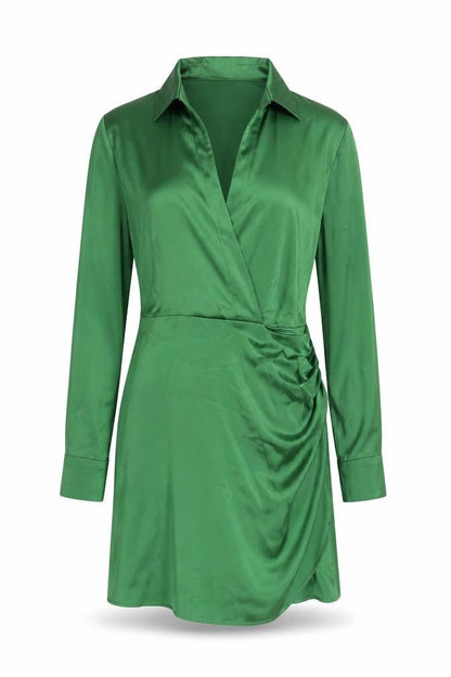 Cider Womens Green Polyester Shirt Dress Size M Collared Zip