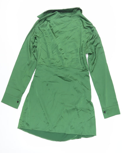 Cider Womens Green Polyester Shirt Dress Size M Collared Zip