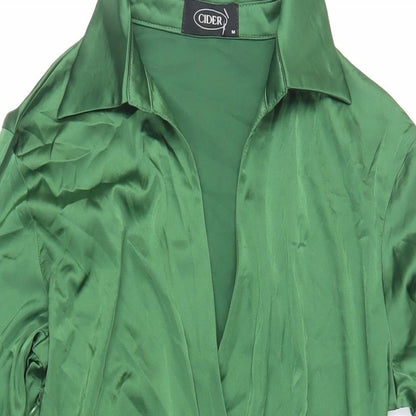 Cider Womens Green Polyester Shirt Dress Size M Collared Zip